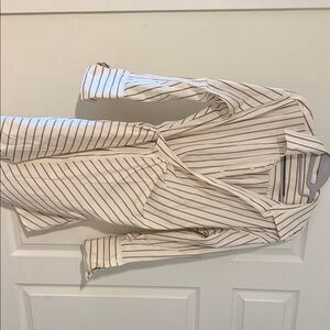 A.L.C. Cream and Brown Striped Wrap Dress